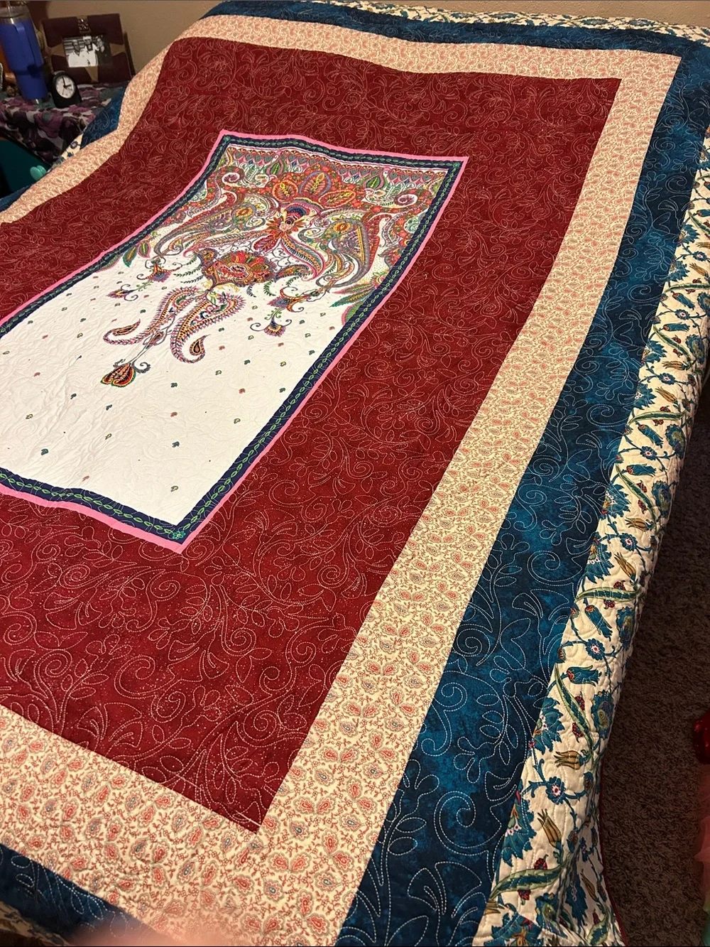 ONE OF A KIND- HANDCRAFTED Multicolor Paisley Panel Quil